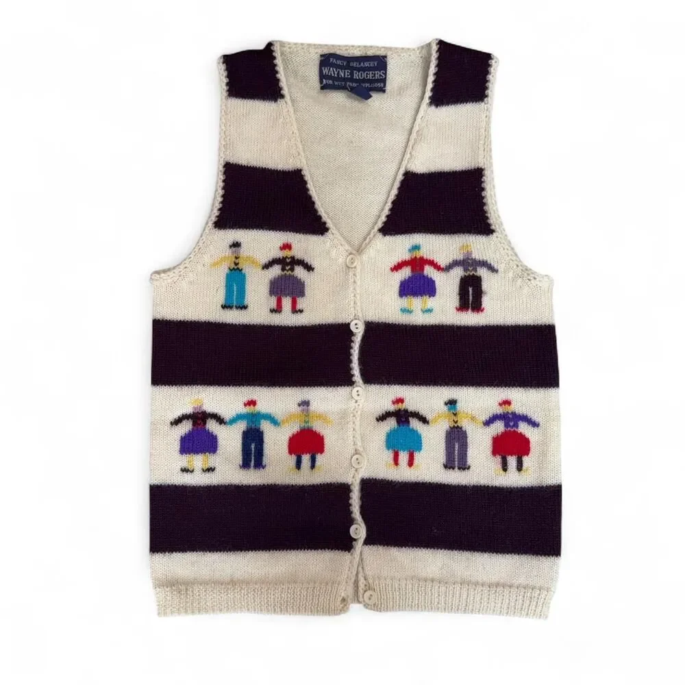 Vtg 70s kids Fancy Delancey Wayne Rogers Wool Sweater Vest size S (6/7)